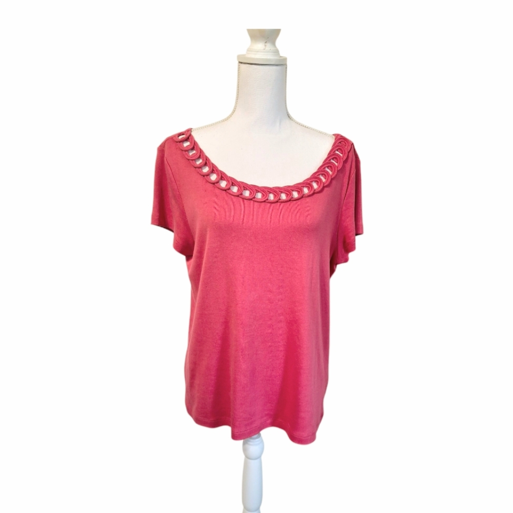 Rafaella Womens Rose Pink Short Sleeve Pullover